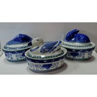 Паштетницы (маслёнки) фарфоровые (Утка, заяц, кабан) 60-70-е годы Германия. Высота 11 см. Размер 11-15 см.
