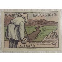 Нотгельд 50 пфеннигов 1921 год. Бад-Зальциг. Веймарская республика