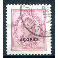 Португальские колонии - Азорские острова - 1885/87г. - Король Луиш I, 25 R - 1 марка - гашёная [Mi 58]. #1-Po-21-A-1