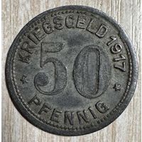 Монета 50 пфеннигов 1917 год. Город Хохшайд. Веймарская республика. С рубля без МЦ.