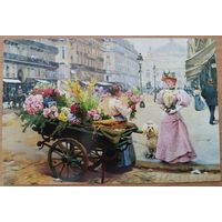 La Marchande des Fleurs. Avenue De L`Opera, Paris. Louis Marie de Schryver