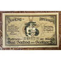 Нотгельд 50 пфеннигов 1921 год. Бад-Закса. Веймарская республика