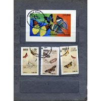 ОМАН,(ДУФАР),1976,  бабочки  3м + почт блок ,  гашен