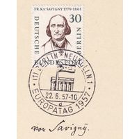 20.ETB. Германия. Западный Берлин. 1957 г. Люди из истории Берлина. Лист первого дня гашения. Mi.#170/ETB#22.