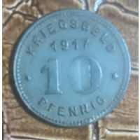 Монета 10 пфеннигов 1917 год. Виттен. Веймарская республика.