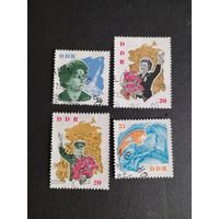 ГДР 1963 Полная серия марок "Визит советских космонавтов в ГДР" (гашение без клея с наклейками) Mi.993-996 каталог 5.00 евро