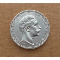 Пруссия/Герм.империя, 3 марки 1908 г., серебро 0.900, Вильгельм II (1888-1918), AUNC