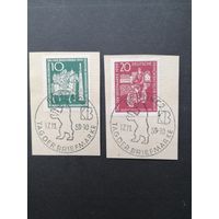 ГДР 1959 Полная серия марок на вырезках "День почтовой марки" (спецгашение) Mi.735-736 каталог 2.20 евро