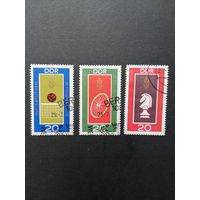 ГДР 1969 Полная серия марок "Командный чемпионат мира по шахматам среди студентов, кубки мира по велоспорту и волейболу в закрытых помещениях" (спецгашение с клеем) Mi.1491-1493 каталог 0.80 евро