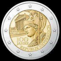 Австрия 2 евро, 2018 100 лет Австрии UNC