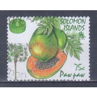[190] Соломоны 1995. Флора.Фрукты.Плоды.Папайя. Гашеная марка.