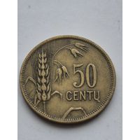 50 центов 1925 года. Литва - Первая Республика (1925 - 1938). Монета не чищена. П45665.