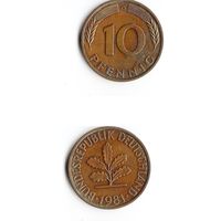 10 пфеннигов Германия 1981 года(G)