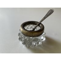 Солонка с ложечкой хрусталь серебро