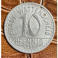 Монета 10 пфеннигов 1920 год. Ваттеншайд. Веймарская республика.