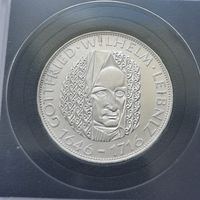 5 марок 1966 г. 250 лет со дня смерти Готфрида Вильгельма Лейбница. ФРГ. Серебро. С рубля.