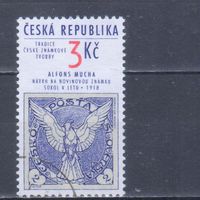 [564] Чехия 1995. Культура.Искусство.Птица сокол.Художник Альфонс Муха.Марка на марке. Одиночный выпуск.Гашеная марка.