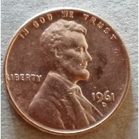 США 1 цент, 1961 Цент Линкольна отметк мд "D" - Денвер, KM# 201