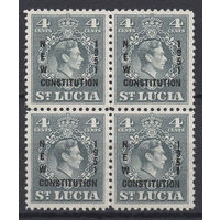 Сент-Люсия /St Lucia 1951** 4c Георг VI кварт надпечатка