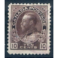 Британские колонии - Канада - 1911/18г. - король Георг V, 10 с - 1 марка - гашёная, есть небольшое утончение в правом верхнем уголке [Mi 97]. #3-WB-82-A-1