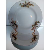 Japan. Япония.Тарелка. Костяной Фарфор. Кедровая ветка. Шишки. Диаметр 23 см