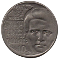 НАРОДНАЯ РЕСПУБЛИКА ПОЛЬША. 10 ЗЛОТЫХ 1967. 100 лет со дня рождения Марии Склодовской-Кюри. Редкая
