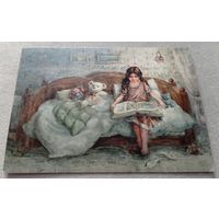 Посткроссинг. Открытка "Девочка с книгой, худ.Галина Егоренкова (10х15). Прошла почту. Марка, чёткий штемпель.