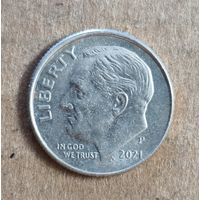 США 1 дайм, 2021 г., Дайм Рузвельта, отметка мд: "P" - Филадельфия KM# 195a
