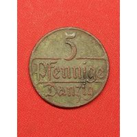 5 пфеннигов 1923 г. Вольный город Данциг (Гданьск). Польша. Не частые. С рубля, без м.ц. См. др. мои лоты.