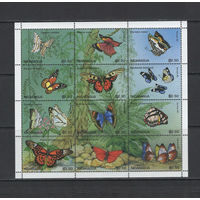 Никарагуа 1995** Фауна Бабочки  лист 12 марок