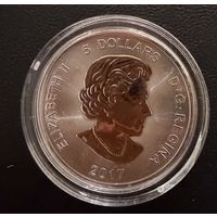 5 долларов 2017 г. Елизавета 2. Серия Хищники.  РЫСЬ.   Канада.   УНЦИЯ.  СЕРЕБРО. 999.9 пробы