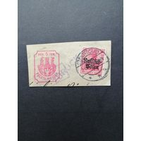 Польша 1915 Вырезка с маркой серии "DEUTSCHEN REICHES" периода немецкой оккупации Польши с надпечаткой "Deutschen post in Polen" (гашение) Mi.3 каталог 0.60 евро