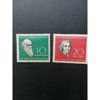 ГДР 1958 Полная серия марок "Чарлз Роберт Дарвин и Карл фон Линне" (чистые* с наклейками) Mi.631-632 каталог 2.00 евро