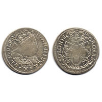 6 грошей (шостак) 1684, Ян III Собесский, Краков. Ав: портрет в короне и мантии. Рв. - буква C между щитами - редкий вариант, R1