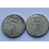 5 центов 2011 г., 2017 г.,  США. Цена за 1 монету.