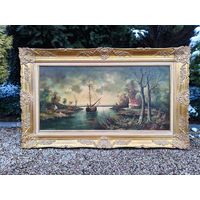 Картина Морской пейзаж (марина) в Богатой раме Рококо, Европа, середина ХХ века