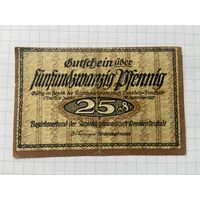 25 пфеннингов (нотгельды) 1921 г. Германия.