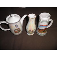 Фарфоровые Чайник,ваза и бокал.С рубля.