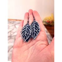 Лот С 1 РУБЛЯ! много лотов! Ретро серьги листики с глиттером (блестки) сталь