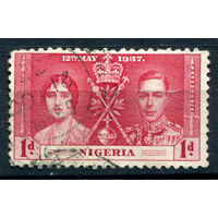 Британские колонии - Нигерия - 1937г. - коронация короля Георга VI и королевы Елизаветы, 1 d - 1 марка - гашёная [Mi 43]. #2-Bc-48-A-1