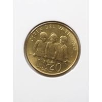 Ватикан 20 лир 1992 г.