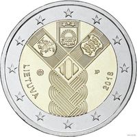 2 евро 2018 Литва 100 лет независимости государств Балтики UNC из ролла