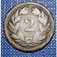 Швейцария 2 раппена 1850 г.