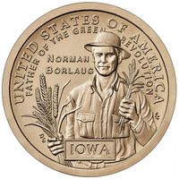 1 доллар 2026 США Айова. Норман Борлоуг, отец Зелёной революции UNC двор D
