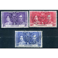 Британские колонии - Гренада - 1937г. - коронация короля Георга VI и королевы Елизаветы - 3 марки - полная серия, гашёные с клеем, гашёная [Mi 120-122]. #2-Bc-48-A-1