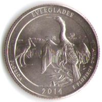 25 центов 2014 г. Парк=25 Национальный парк Эвергленд Флорида Двор Р _состояние UNC