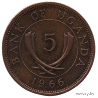 Республика Уганда. 5 центов 1966. Бивни слона.