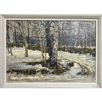 Корженевский А.С "Талый снег", 1973г. Картон, масло. Размер 35х49 см.
