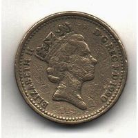 СОЕДИНЁННОЕ КОРОЛЕВСТВО ВЕЛИКОЙ БРИТАНИИ И СЕВЕРНОЙ ИРЛАНДИИ. 1 ФУНТ СТЕРЛИНГОВ 1990 г. ЛУК ПОРЕЙ- СИМВОЛ КНЯЖЕСТВА УЭЛЬС