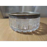 Хрустальная конфетница СССР. Мельхиор.